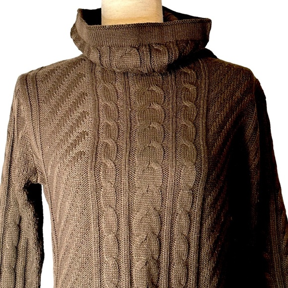 Ninovino Chocolate Brown Cable Knit Turtleneck Sweater Tunic 100% Acrylic Medium - Picture 2 of 11